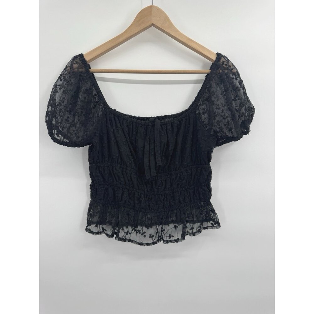 Babydoll Milkmaid Peasant Top Medium Lace Mesh Puff Sleeve Whimsigoth Fairy Chic